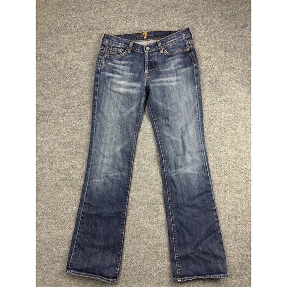 7 For All Mankind Jeans Womens 29 Blue Boy Cut Bootcut Stretch Denim Made USA - Picture 1 of 11